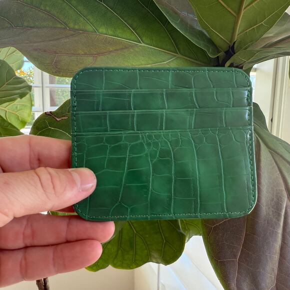 green vintage crocodile print both sided card holder - Picture 5 of 12